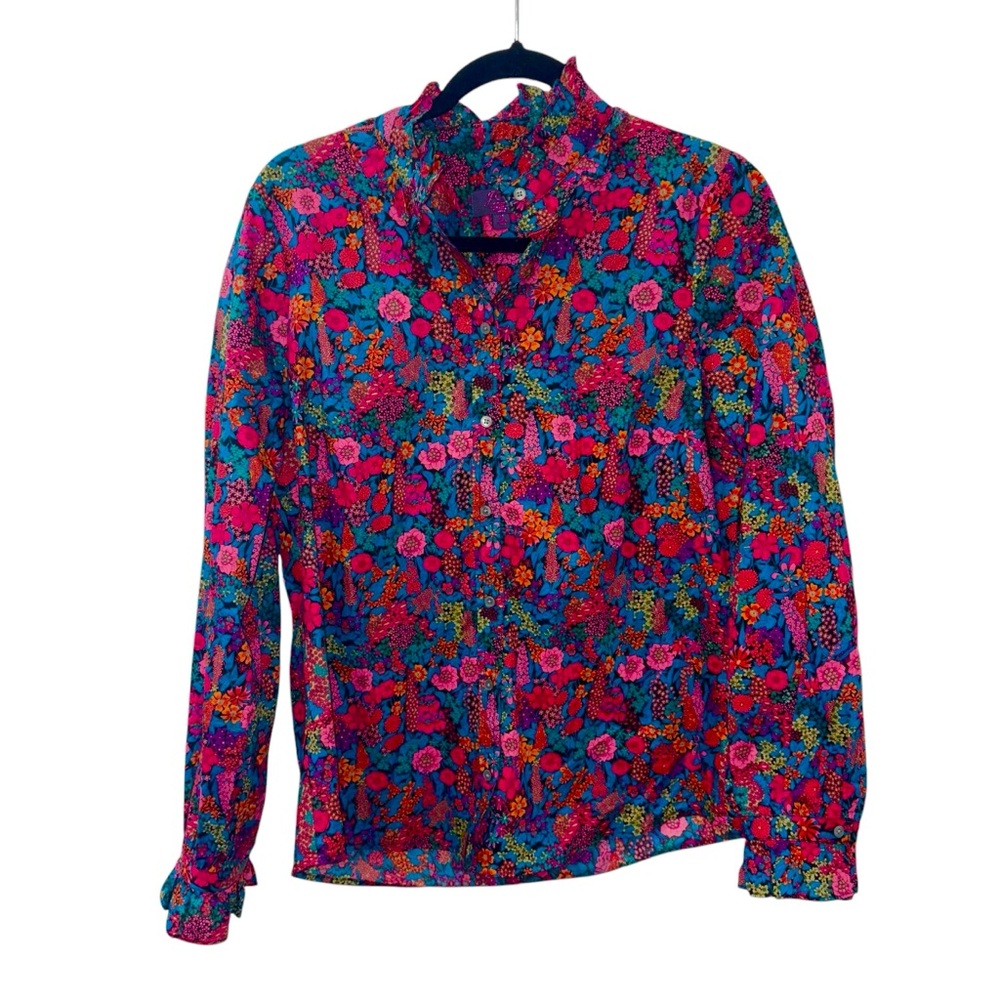 J. Crew Liberty London Ciara Classic Fit Boy Shirt Floral Cotton Pink Med